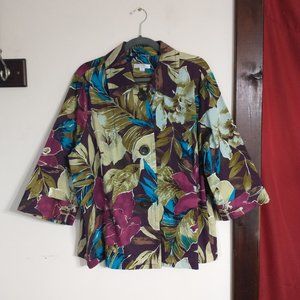 Button Down Shirt/Jacket in Floral Print 1x